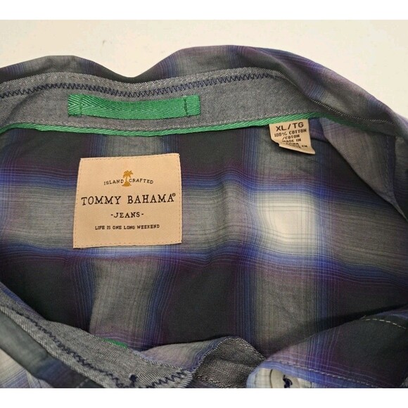 Tommy Bahama MEN'S Purple Black Plaid Button Up Long Sleeve Shirt Size XL - Picture 3 of 6